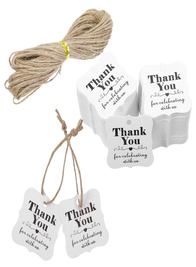 Matwsec 200 PCS Thank You Tags with String, White Thank You Gift Tags for Party Favors Presents Weddings, Bridal and Baby Showers Birthdays Invitation 1.18 X 1.18 Inch - Image 1